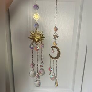 Gold Sun and Moon Crystal Suncatcher